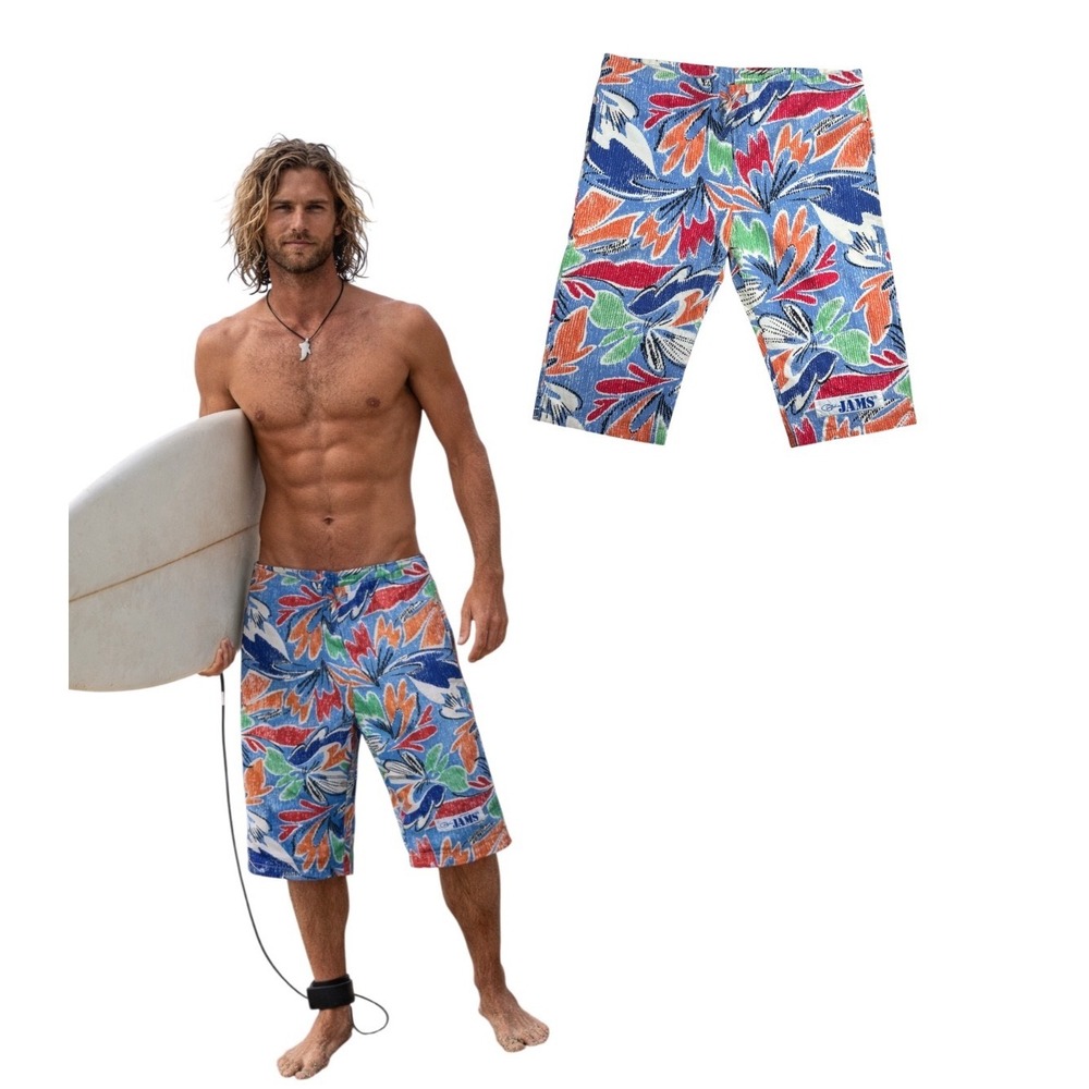 VTG 80s JAMS Board Shorts Swim Trunk Colorful Floral Loud Beach Skater Surf M